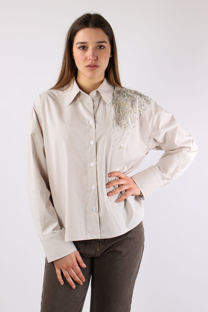 Camicia Riga Doppio Colletto A Beige-3