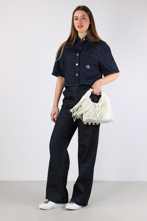 Pantalone Effetto Denim Flare Denim Scuro