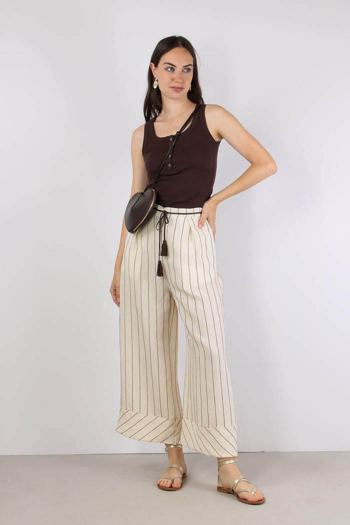 Pantalone Cropped Gessato Panna/moro-5