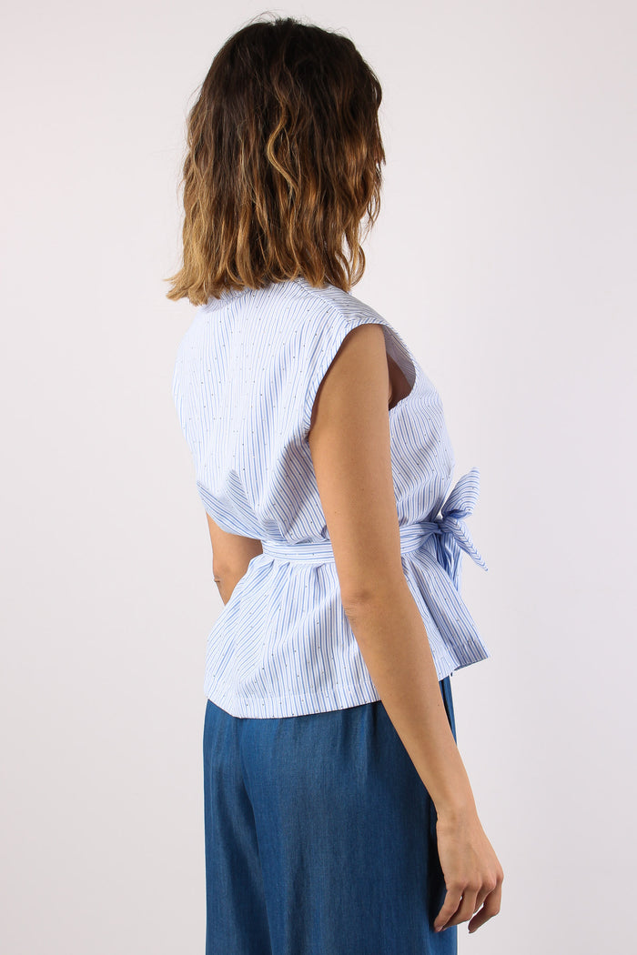 Camicia Smanicata Strass Cintu Blu-6