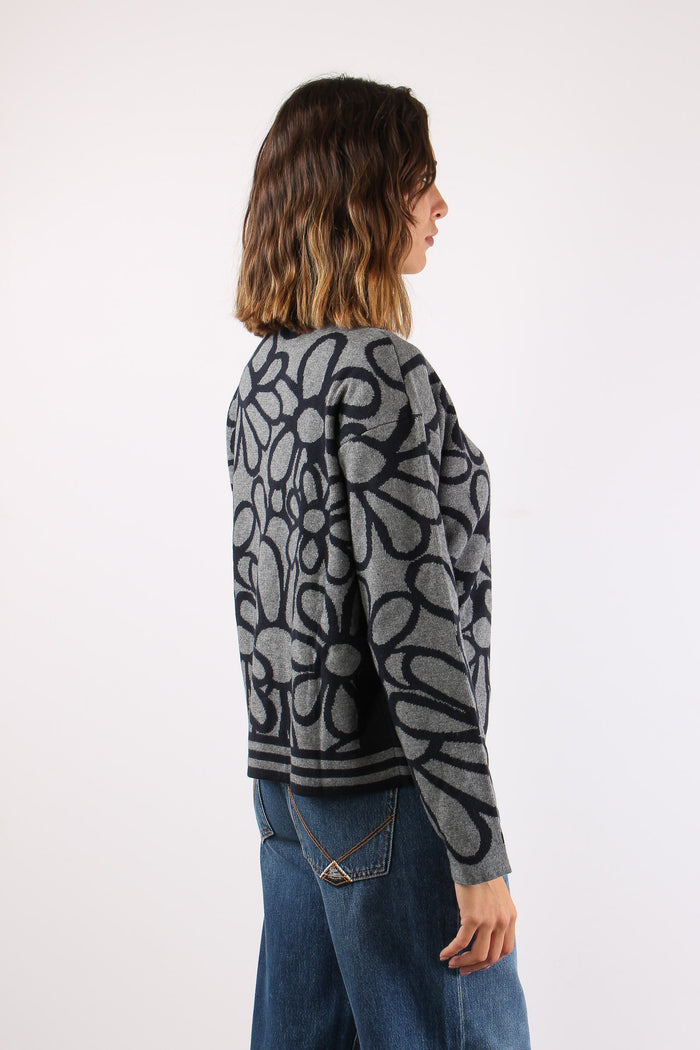 Maglia Collo Alto Fiori Blu/grigio-6
