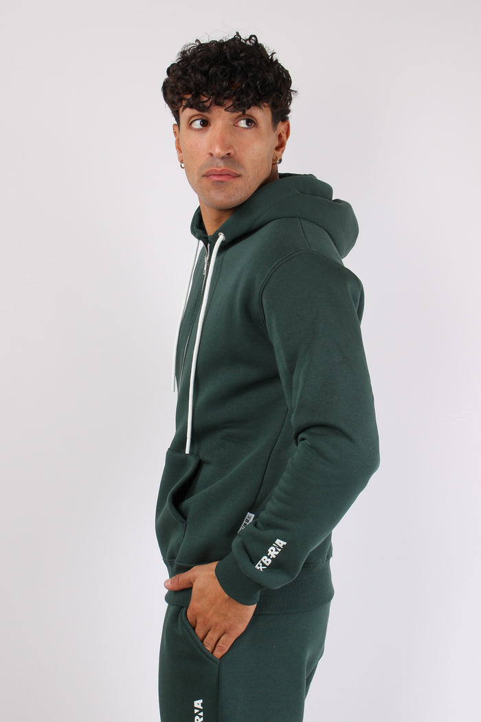 Felpa Full Zip Cappuccio Logo Verde Bosco-5