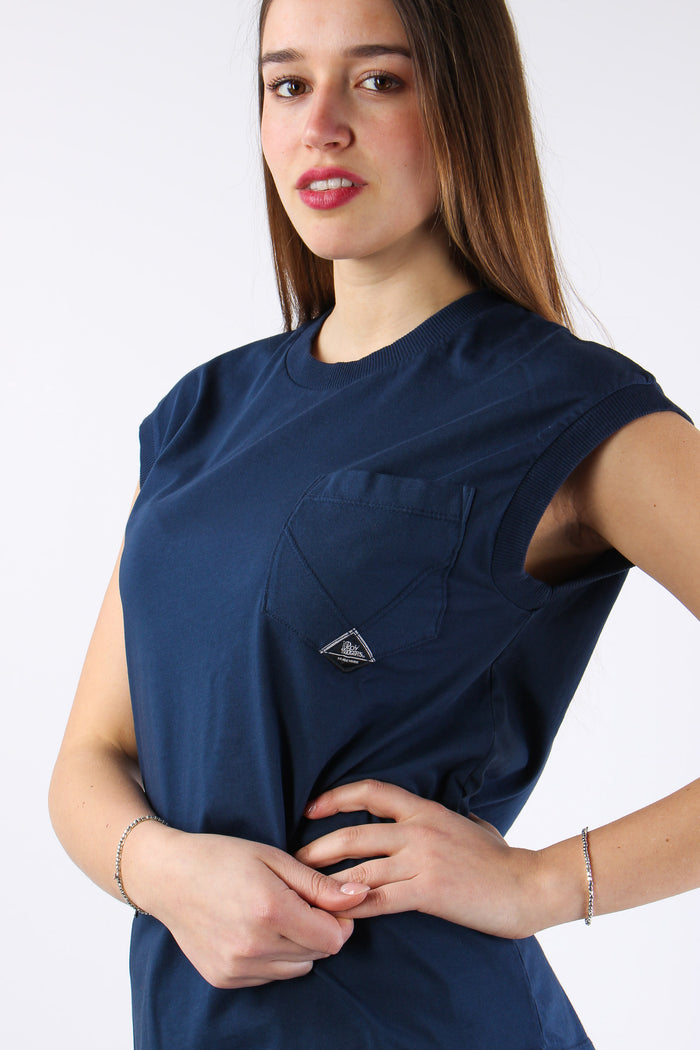 T-shirt Smanicata Taschino Blu Navy-7