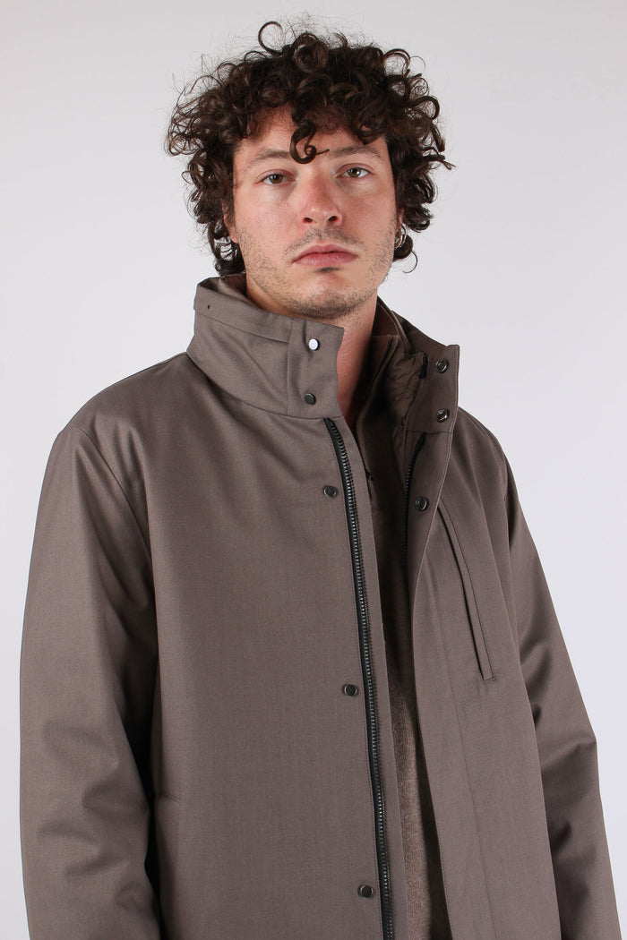 Peacot Imbottito Tasce Applicate Tortora-5