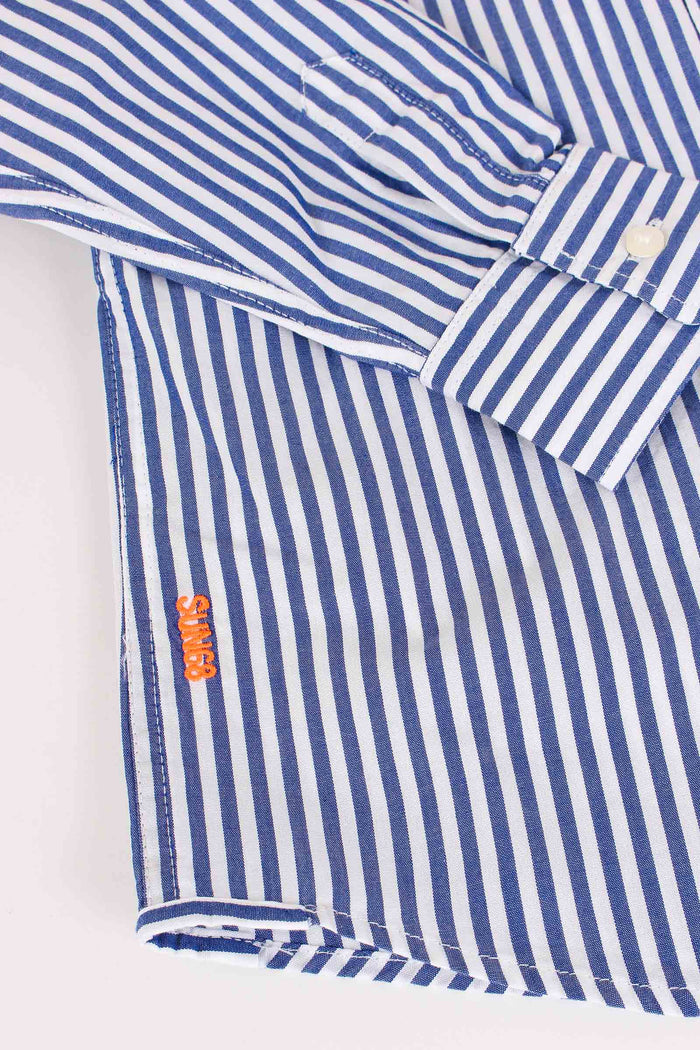 Camicia Mussola Riga Bianco/navy-5