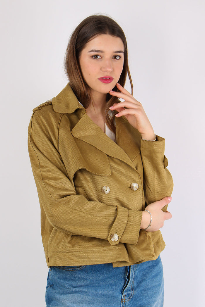 Peacot Corto Tessuto Diagonale Golden Olive-4
