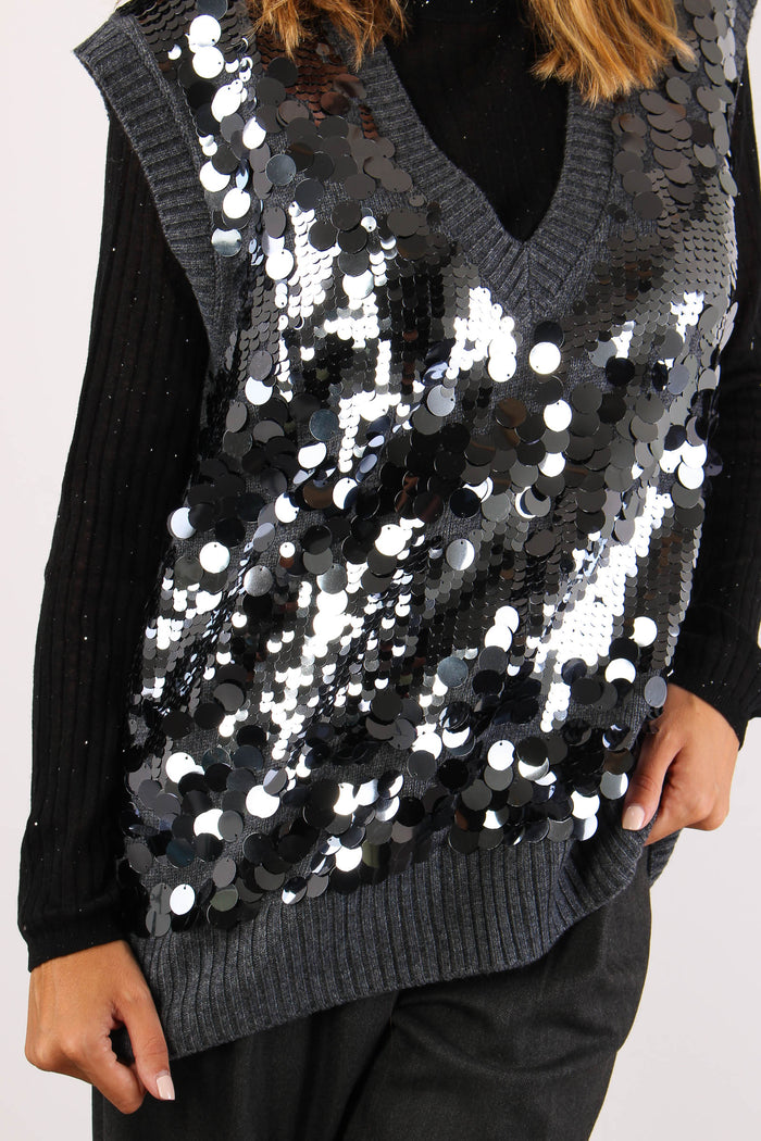 Gilet Maxi Paillettes Grigio-8