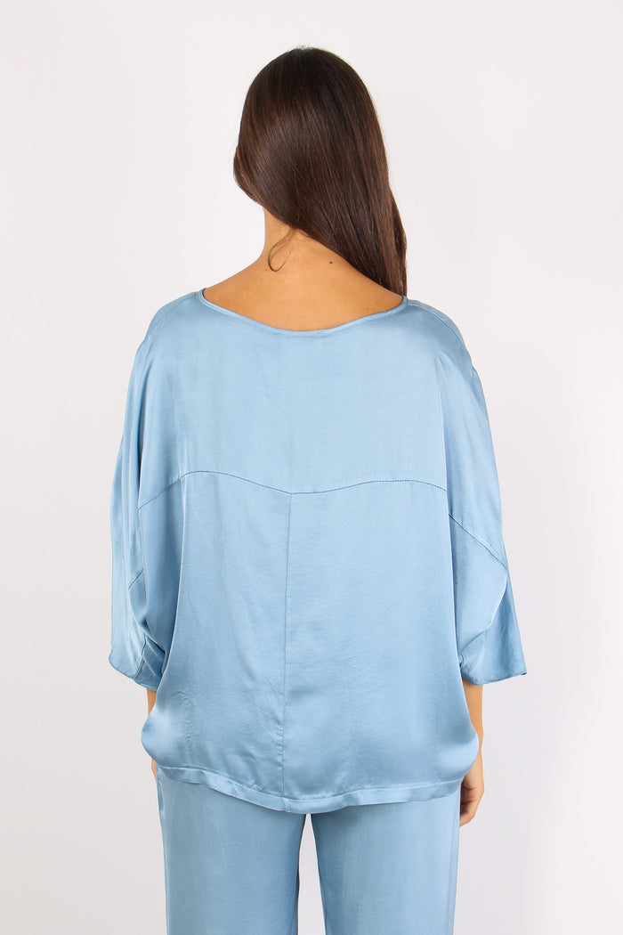 Blusa Effetto Raso Azzurro-3