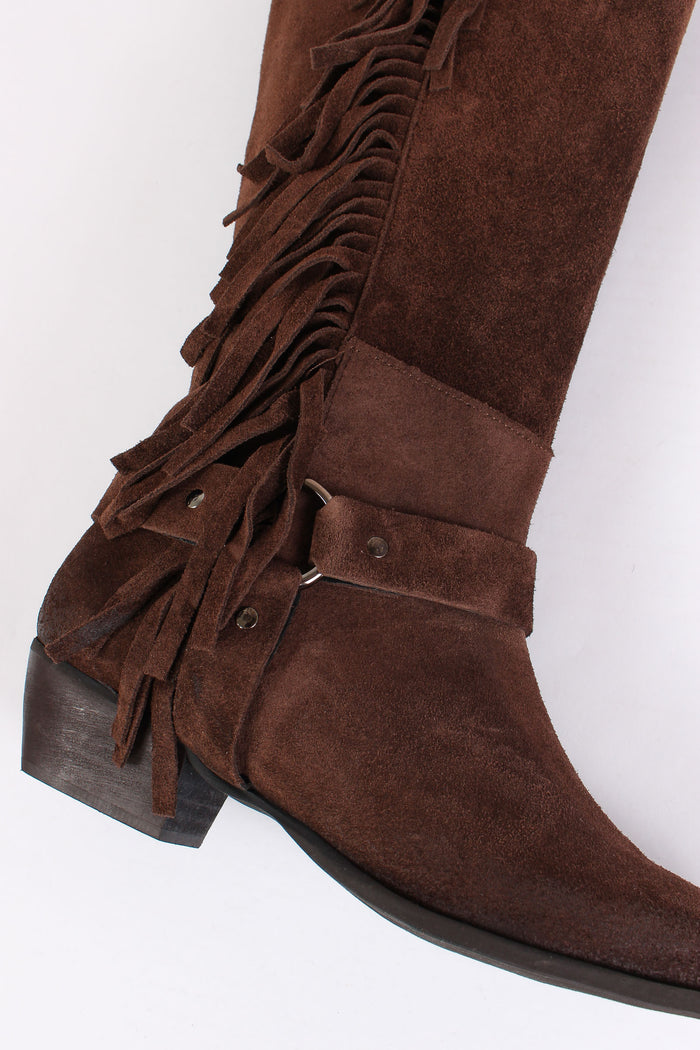 Stivale Alto Camoscio Frange Moro-8