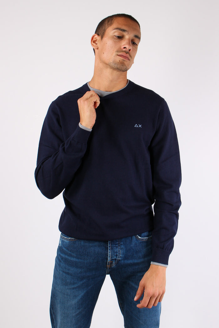 Maglia Misto Lana Profilo Coll Navy Blue-4