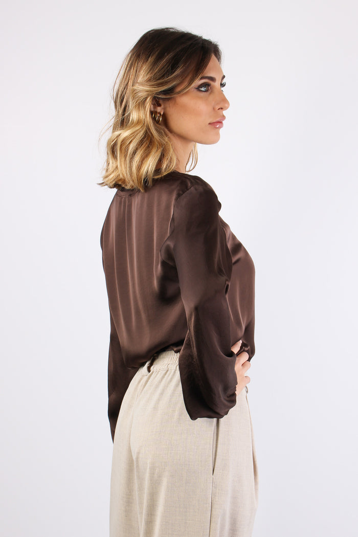 Blusa Effetto Raso Marrone-3