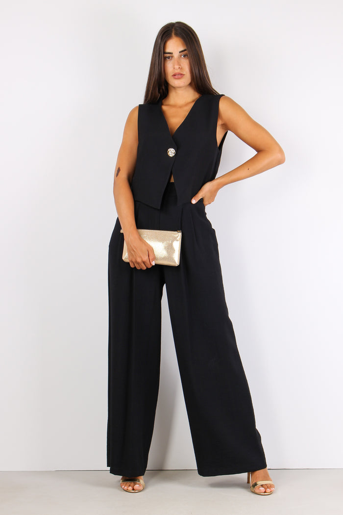 Pantalone Bottoni Gioiello Nero-5