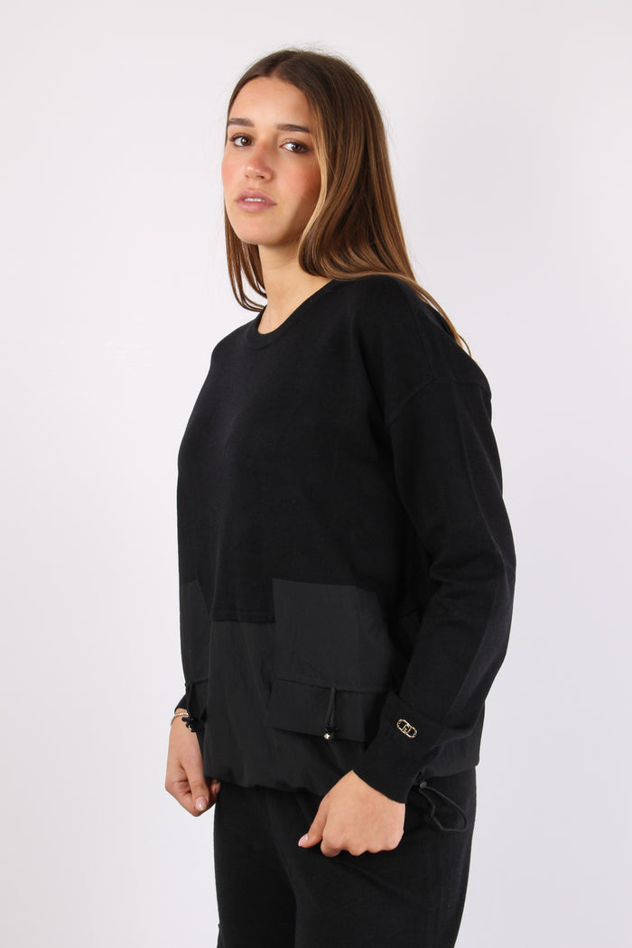 Maglia Inserto Nylon Tasche Nero-6