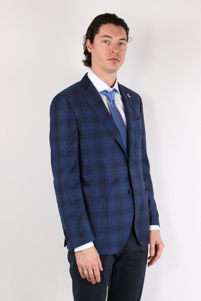 Giacca Check Fresco Lana Nero/blu-6