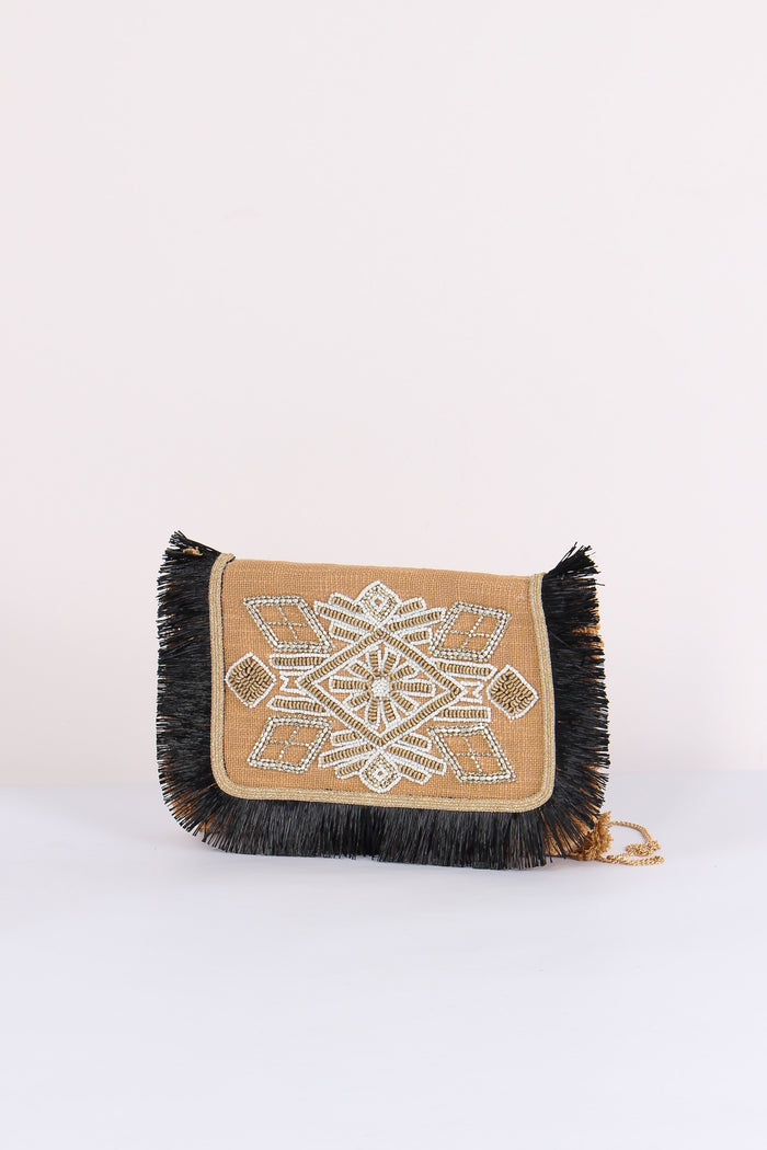 Pochette Ricami Frange Camel-6