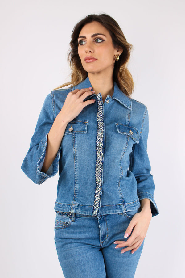 Giubbotto Denim Inserto Boucle Blue Sashimi