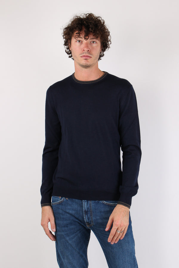 Maglia Girocollo 100%  Lana Blu/moro