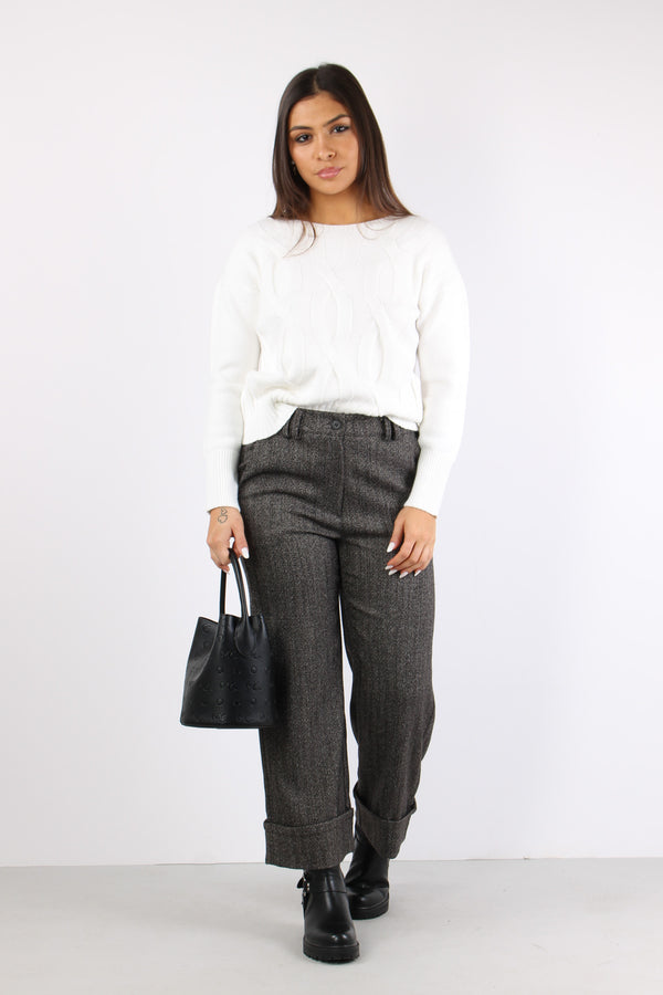 Pantalone Cropped Risvolto Nero