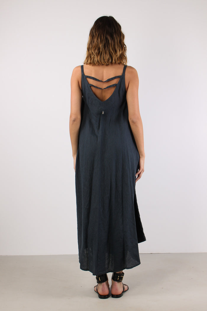 Abito Lungo Lino Blue-4