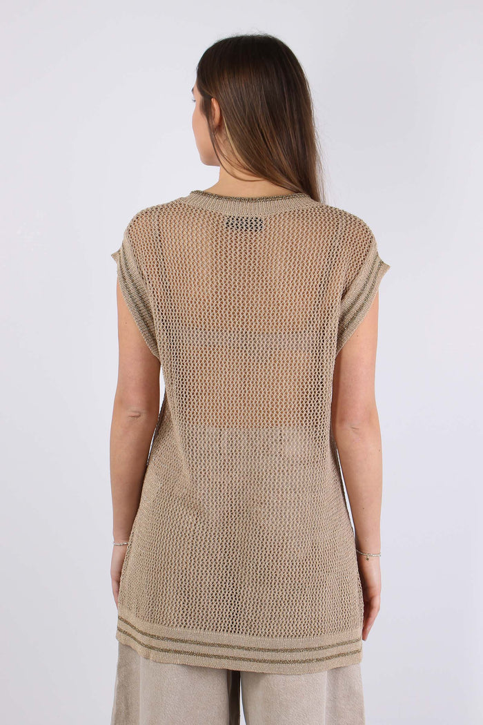 Canotta Traforata Scritta Beige-4