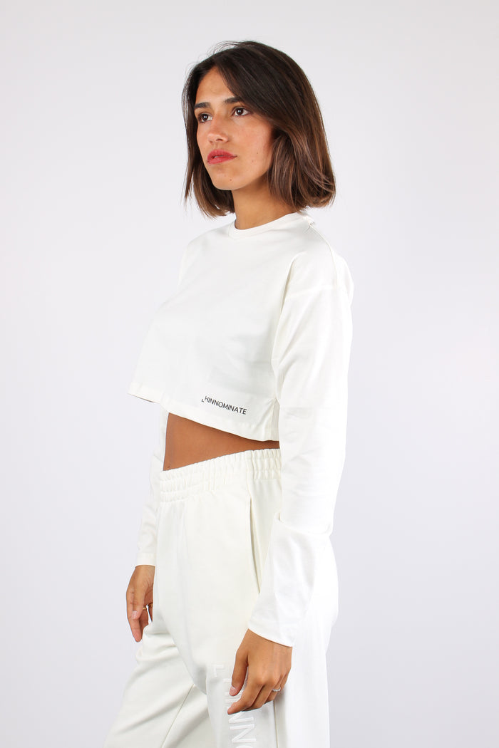 T-shirt Crop Cotone Off White-6