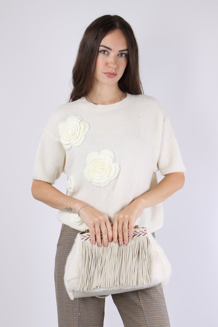 Maglia M/m Applicazione Rose Natural-5