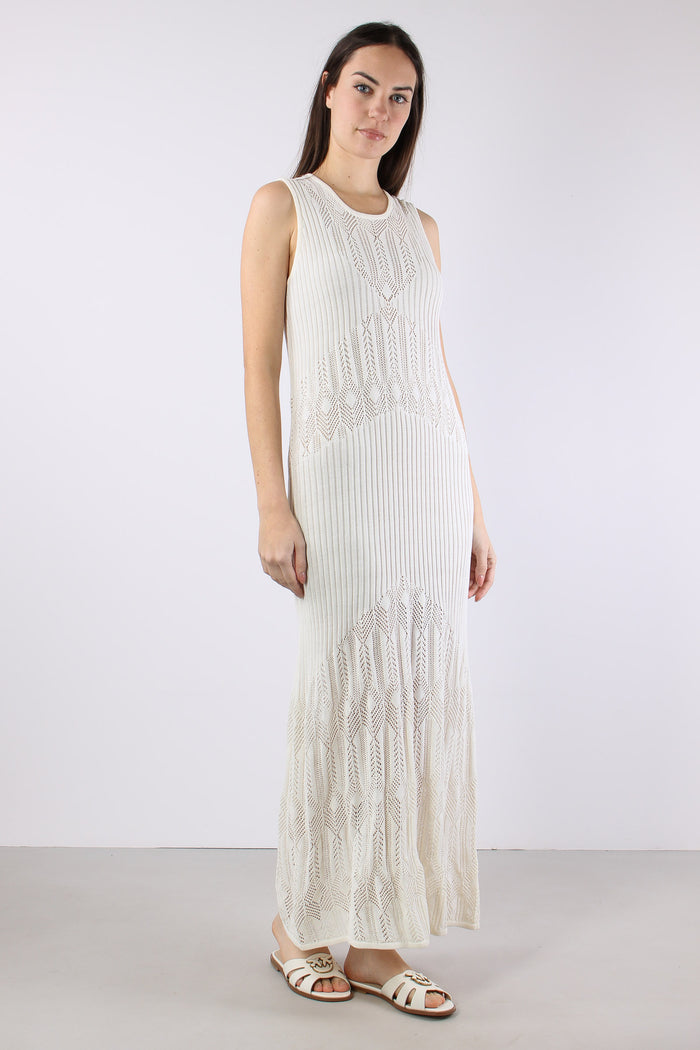 Abito Lungo Macrame Bianco Lana-6
