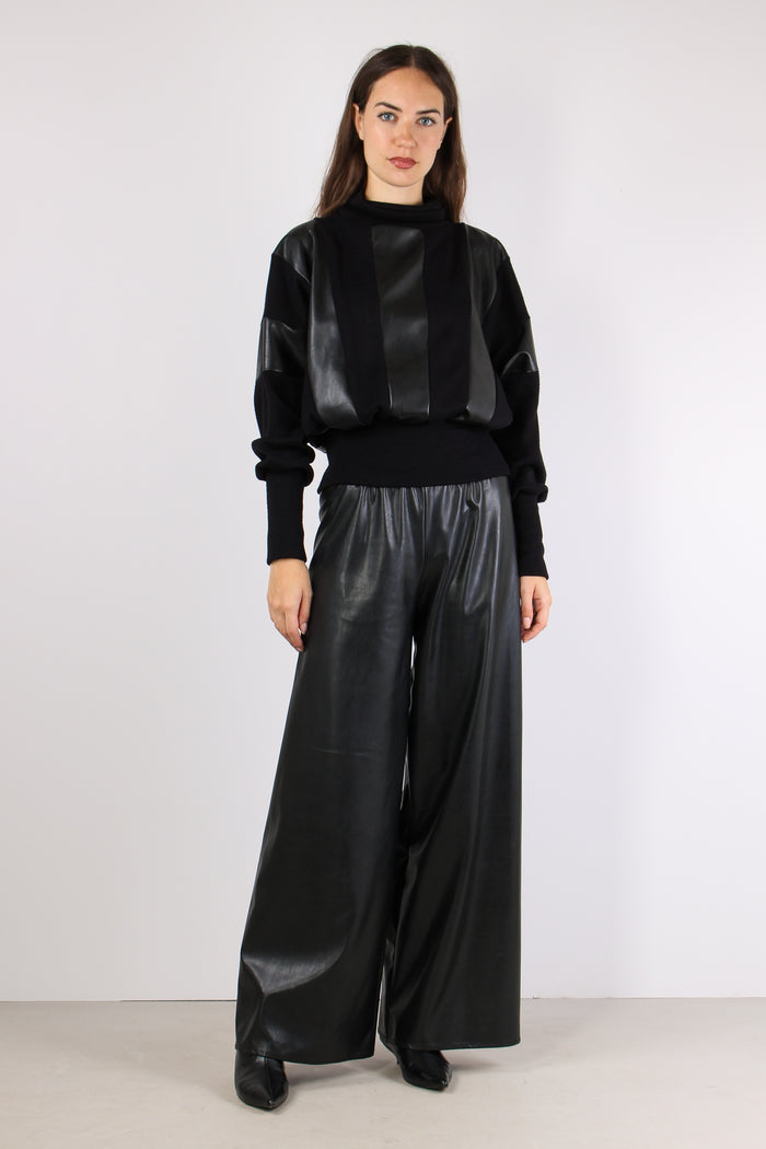 Pantalone Scampanato Ecopelle Nero-7