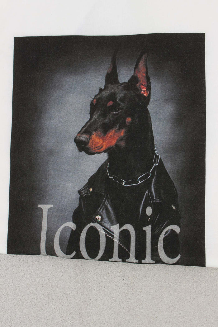 T-shirt Stampa Doberman Bianco-7