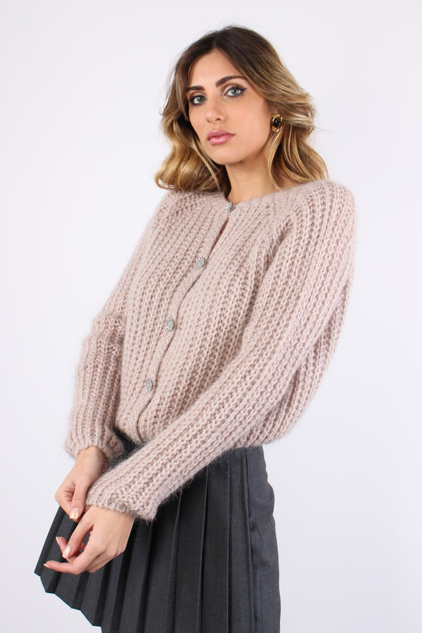 Cardigan Bottoni Gioiello Rosa-2