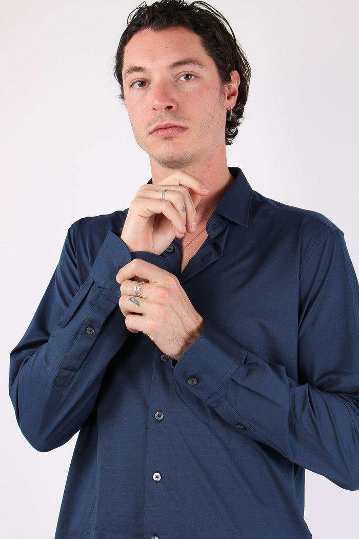 Camicia Tessuto Tecnico Micro Fantasia Dark Blue-8