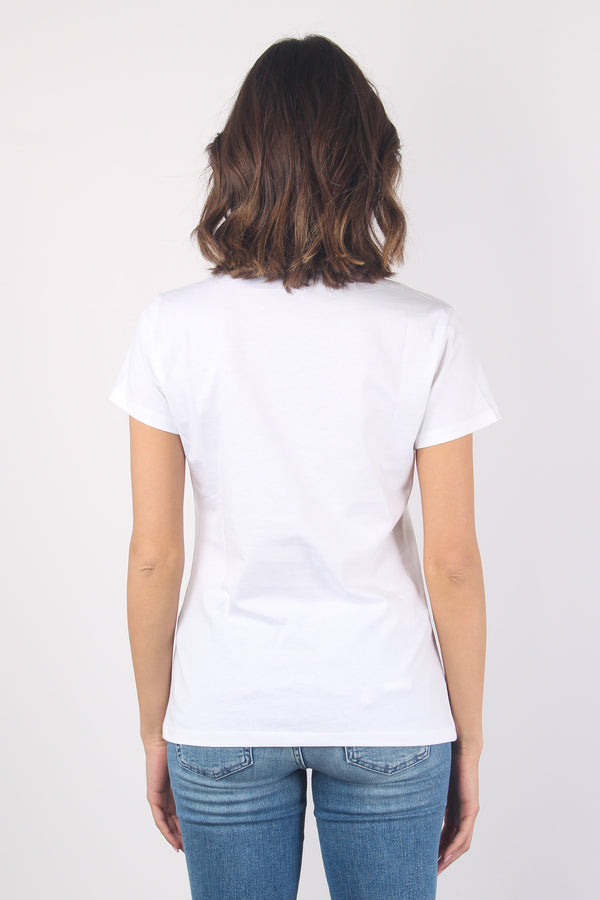 T-shirt Scollo V Logo Strass Bianco/liujo-2