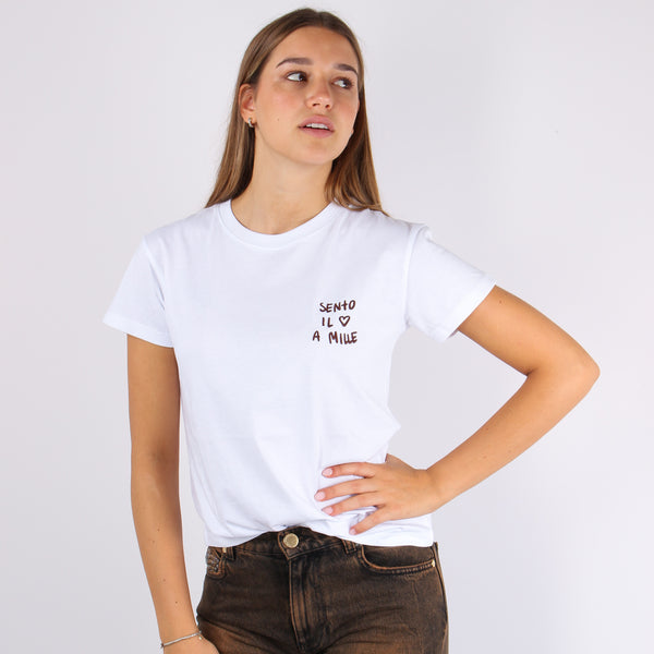 T-shirt Ricamo Sento Il Cuore Bianco-2