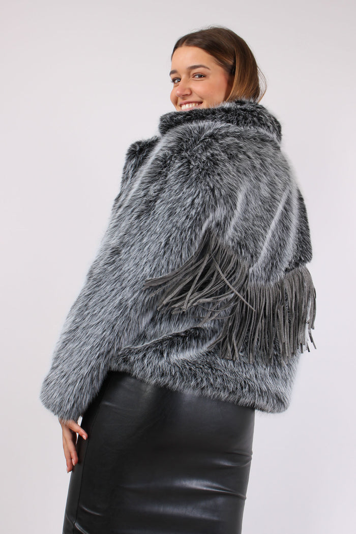 Ecopelliccia Corta Frange Black-7