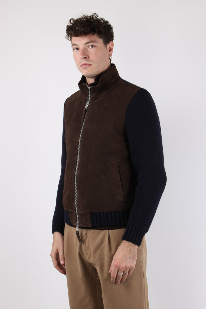 Bomber Bimateriale Interno Pelo Brown/blu-3
