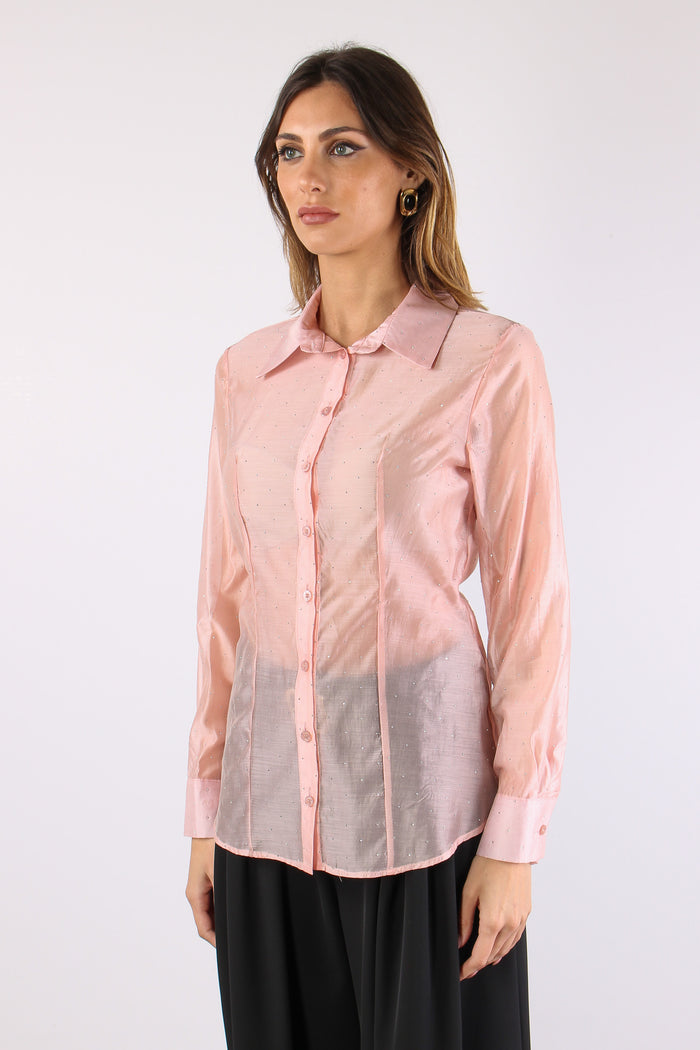 Camicia Slim Mussola Strass Rosa-3