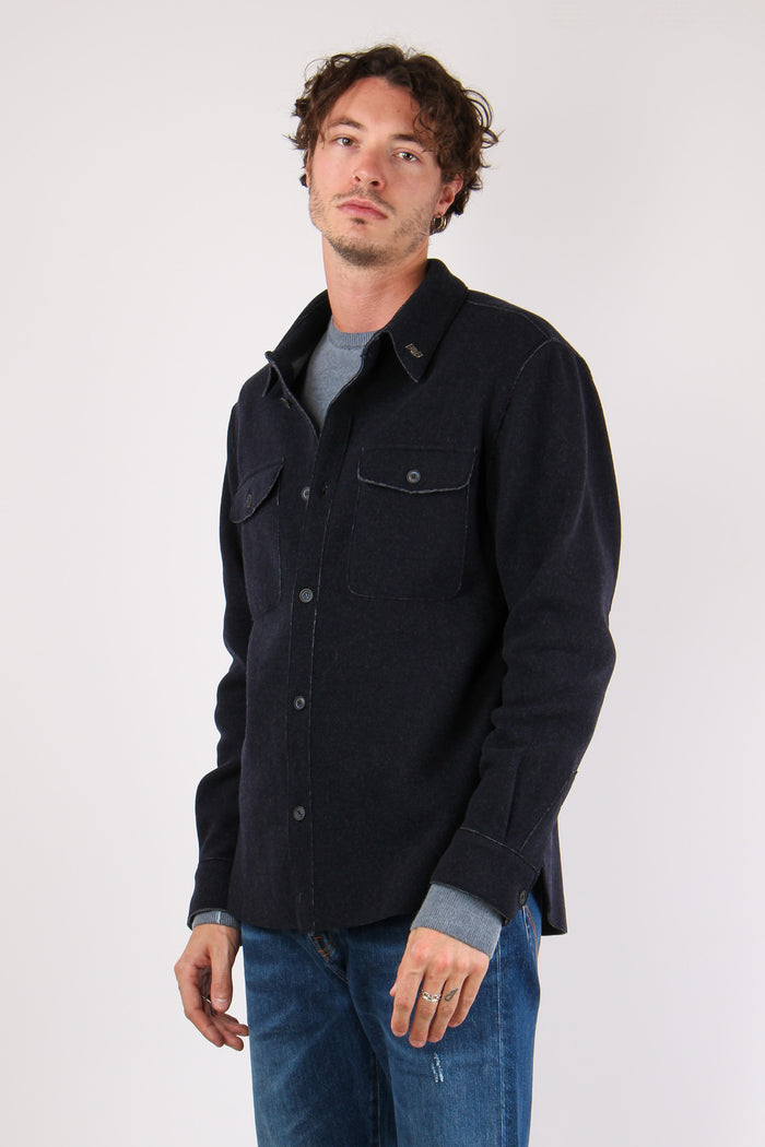 Giacca Camicia Taglio Vivo Blu-2