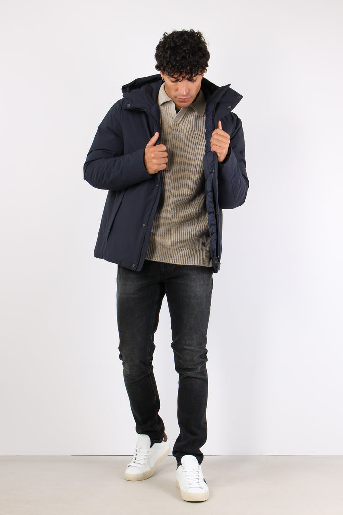 Obione Giubbotto Corto Tessuto Blue Black-3