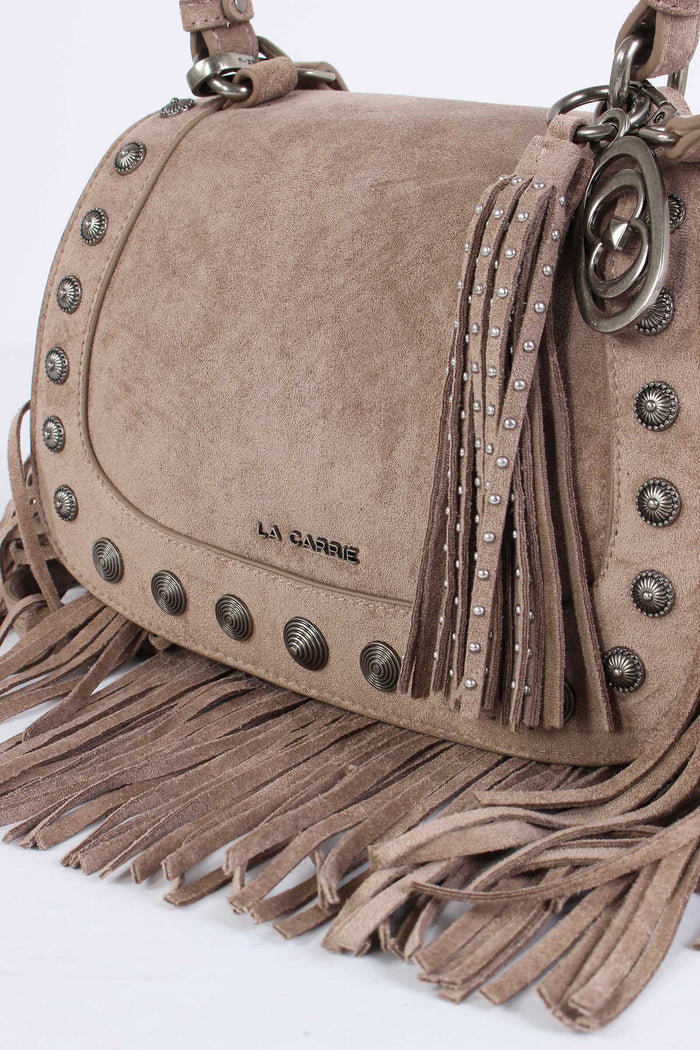 Borsa 1 Manico Suede Borchie Taupe-4