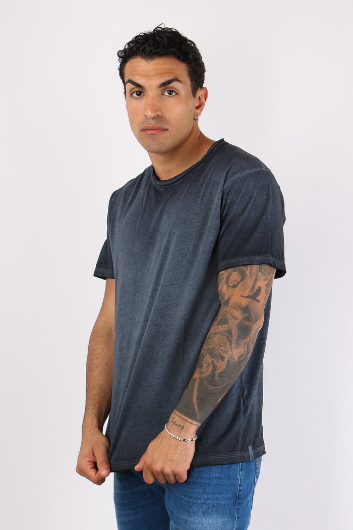 T-shirt Cotone Taglio Vivo Blue Faded-3