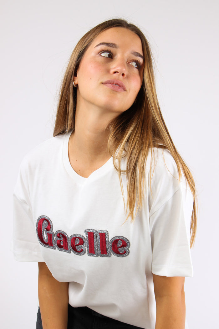 T-shirt Logo Contorno Strass Off White-4