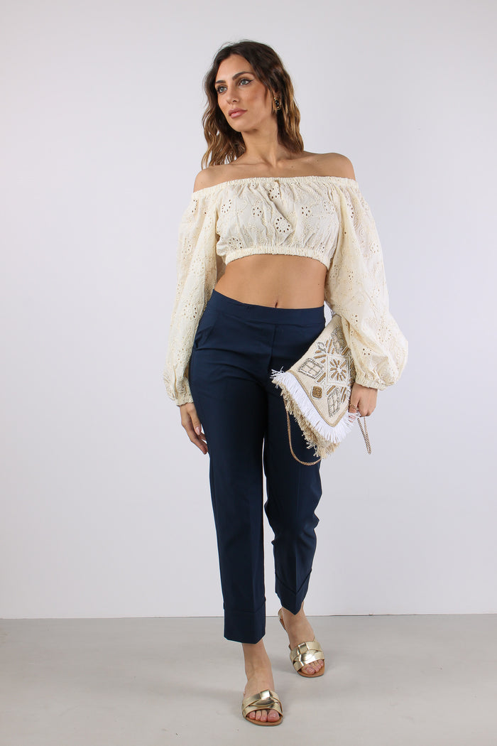 Pantalone Dritto Risvolto Blu-5