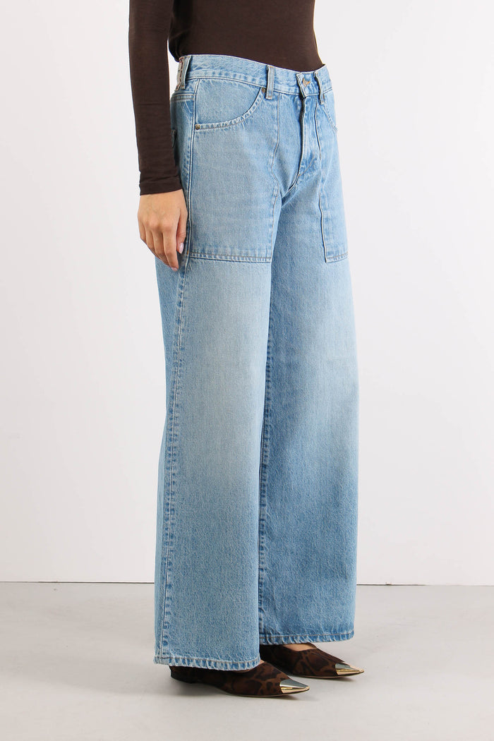 Denim Palazzo Maxi Tasche Denim Chiaro-6