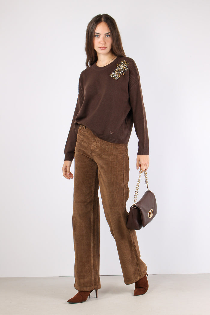 Maglia Girocollo Applicazioni Cioccolato/ricamo