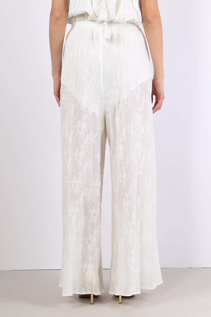 Pantalone Palazzo Inserto Lure Bianco-4