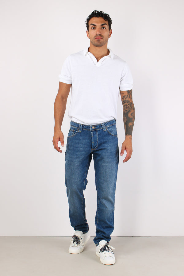 Denim Tapered Fondo Stretto Denim Medio