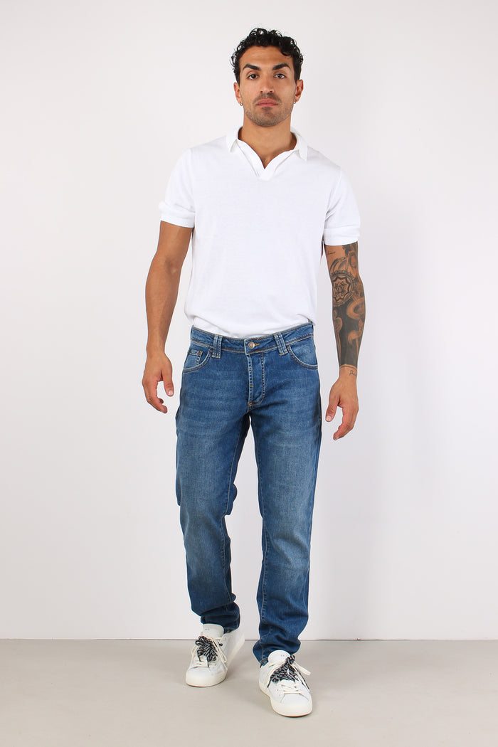 Denim Tapered Fondo Stretto Denim Medio
