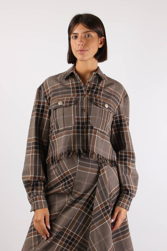 Camicia Corta Check Sfrangiata Tortora-2