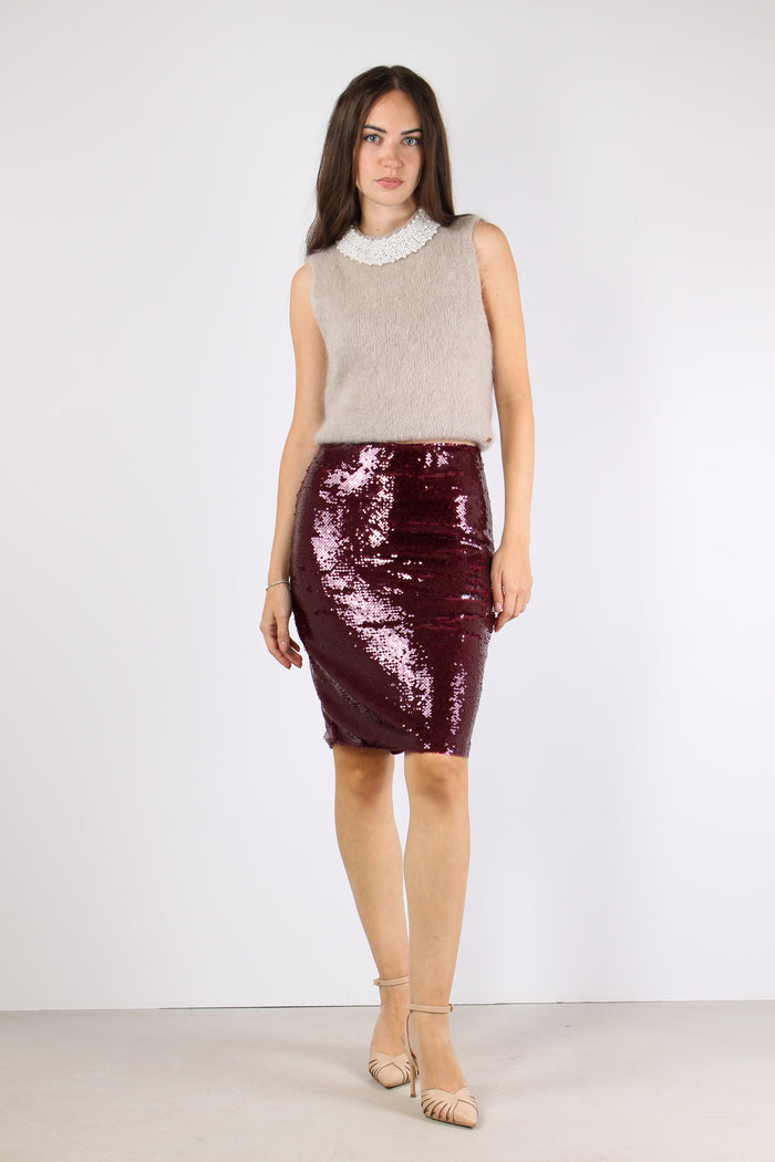 Ava Gonna Tubo Paillettes Bordeaux