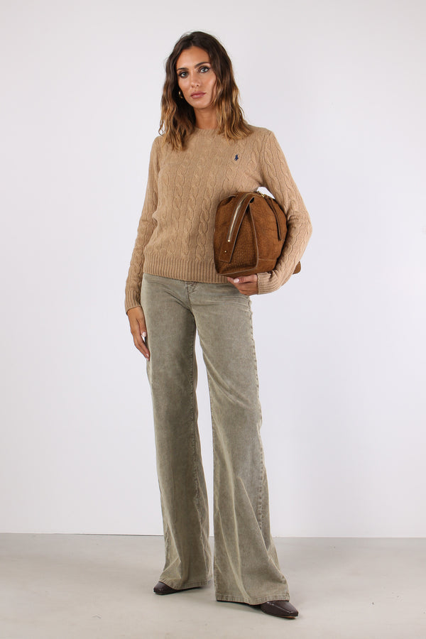 Maglia Girocollo Trecce Misto Lana Camel Melange